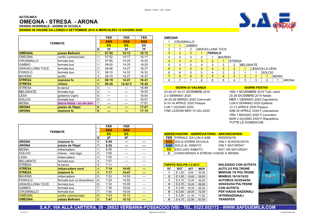 Omegna - Stresa - Lesa - Arona