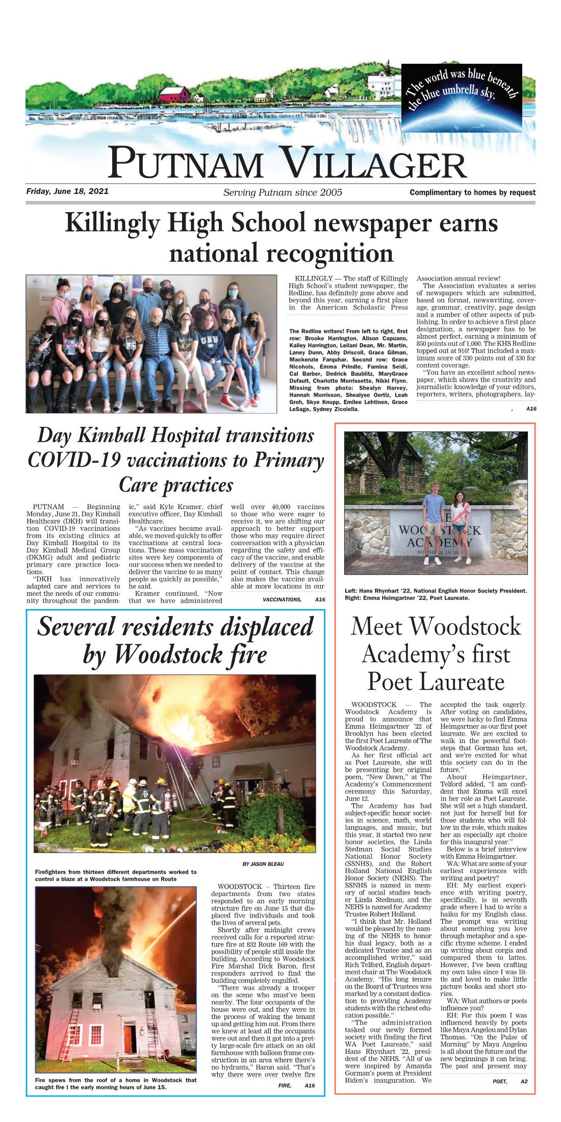 PUTNAM VILLAGER Friday, June 18, 2021 Serving Putnam Since 2005 Complimentary to Homes by Request Killingly High School Newspaper Earns National Recognition