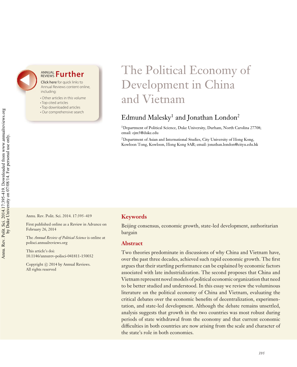 The Political Economy of Development in China and Vietnam