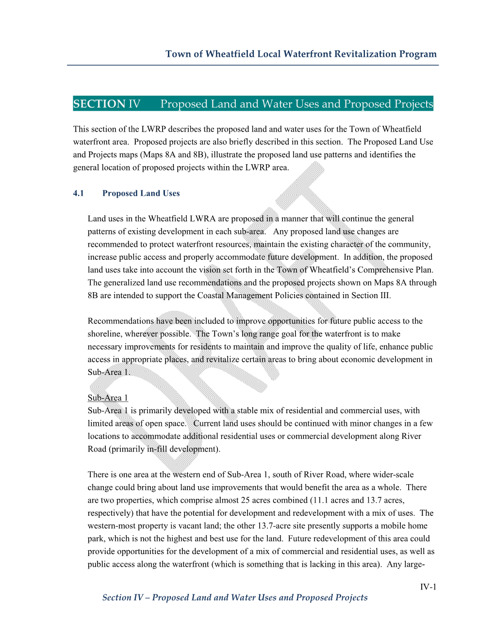 SECTION IV Proposed Land and Water Uses and Proposed Projects