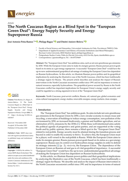 The North Caucasus Region As a Blind Spot in the “European Green Deal”: Energy Supply Security and Energy Superpower Russia