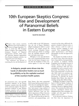 10Th European Skeptics Congress: Rise and Development of Paranormal Beliefs in Eastern Europe
