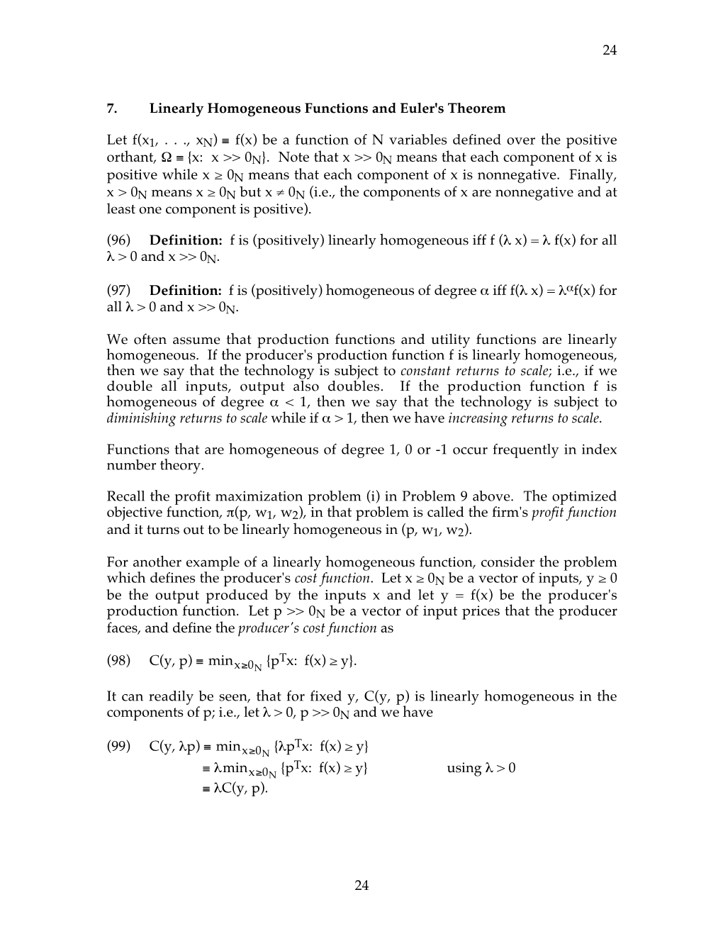 24 24 7. Linearly Homogeneous Functions and Euler's Theorem Let F