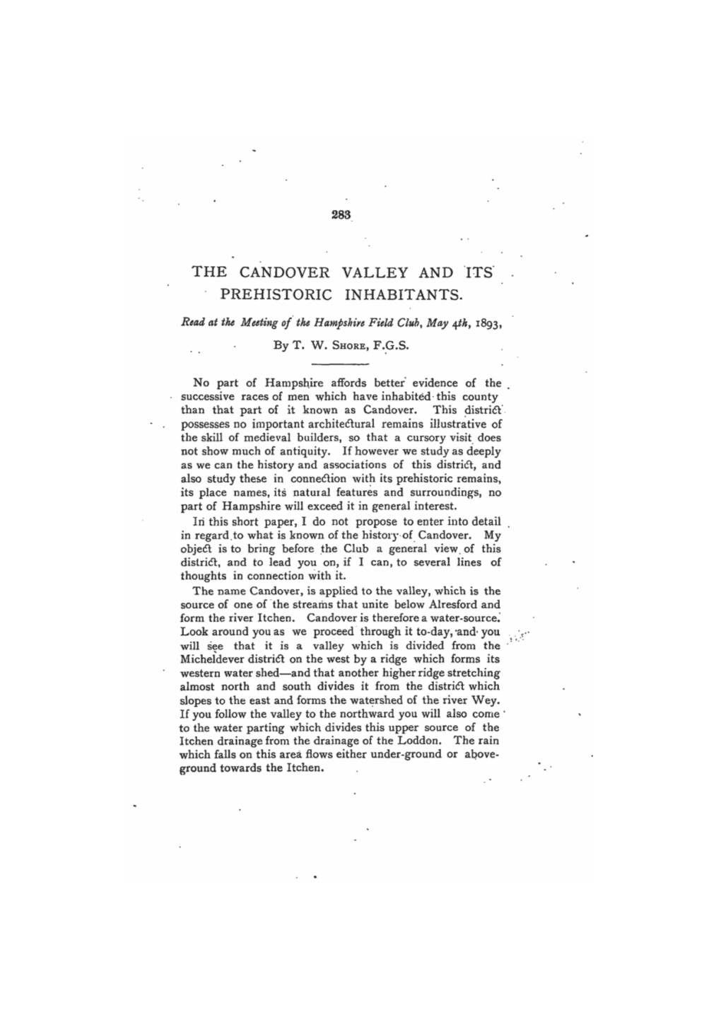 The Candover Valley and Its Prehistoric Inhabitants