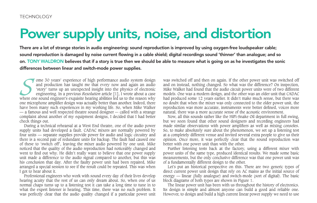 Power Supply Units, Noise, and Distortion