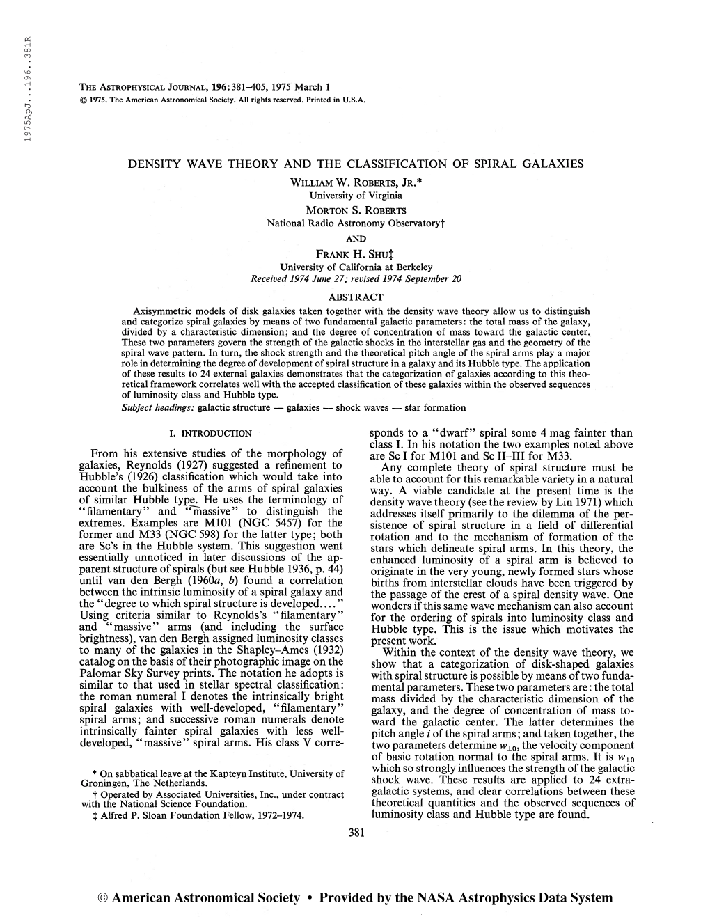 197 5Apj. . .196. .381R the Astrophysical Journal, 196:381-405