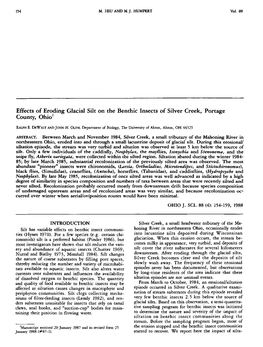 Effects of Eroding Glacial Silt on the Benthic Insects of Silver Creek, Portage County, Ohio1