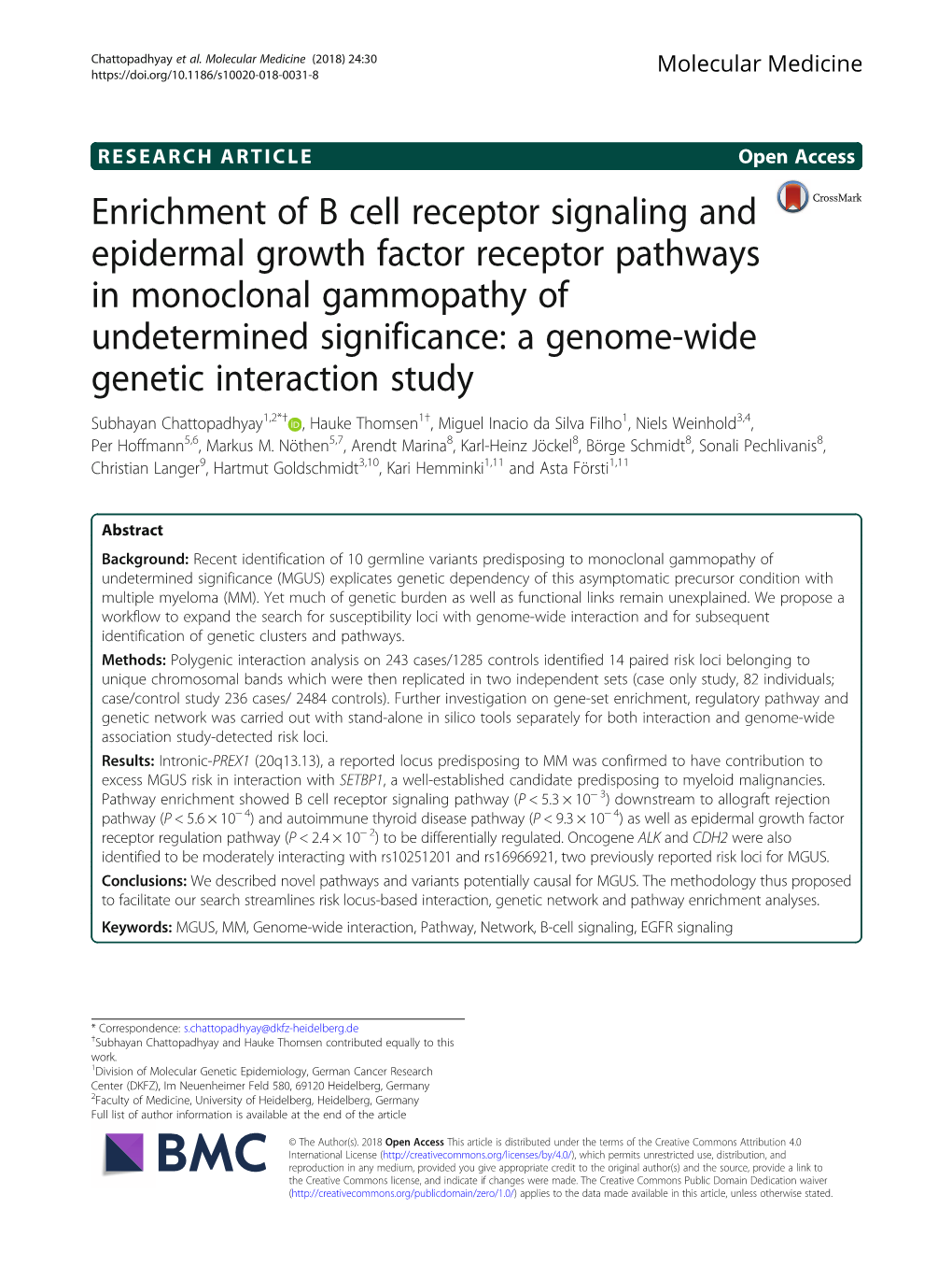 Enrichment of B Cell Receptor Signaling and Epidermal Growth Factor Receptor Pathways in Monoclonal Gammopathy of Undetermined S
