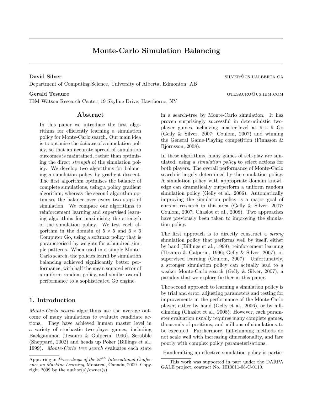 Monte-Carlo Simulation Balancing