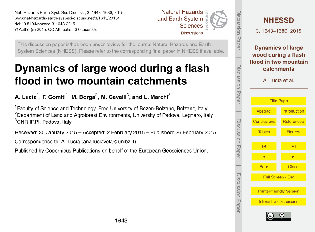 Dynamics of Large Wood During a Flash Flood in Two Mountain Catchments