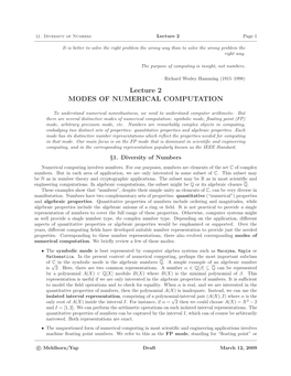 Lecture 2 MODES of NUMERICAL COMPUTATION