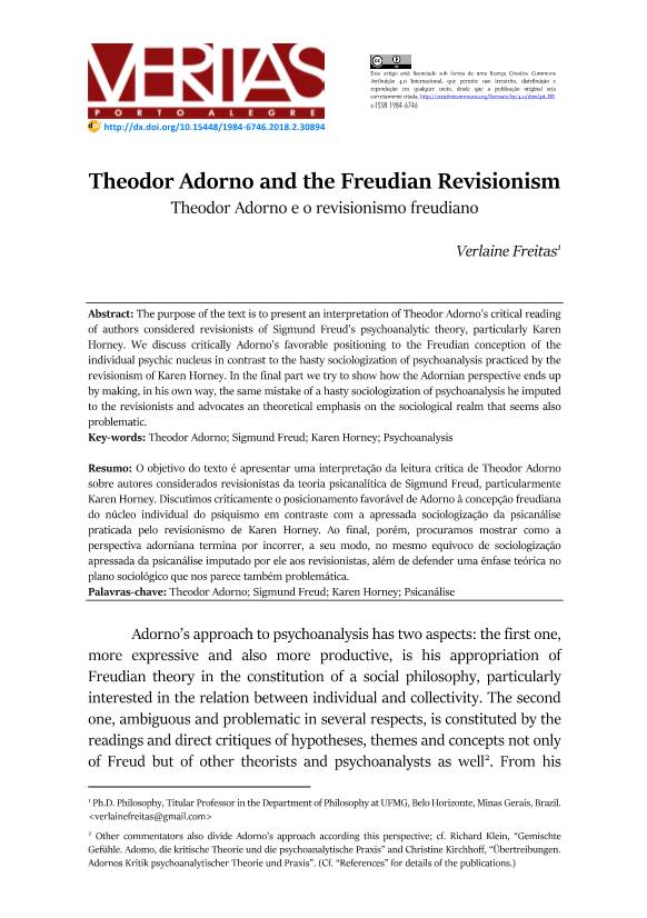 Theodor Adorno and the Freudian Revisionism Theodor Adorno E O Revisionismo Freudiano
