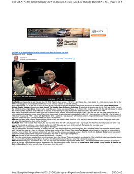 Page 1 of 5 the Q&A: at 80, Pettit Reflects on Wilt, Russell, Cousy