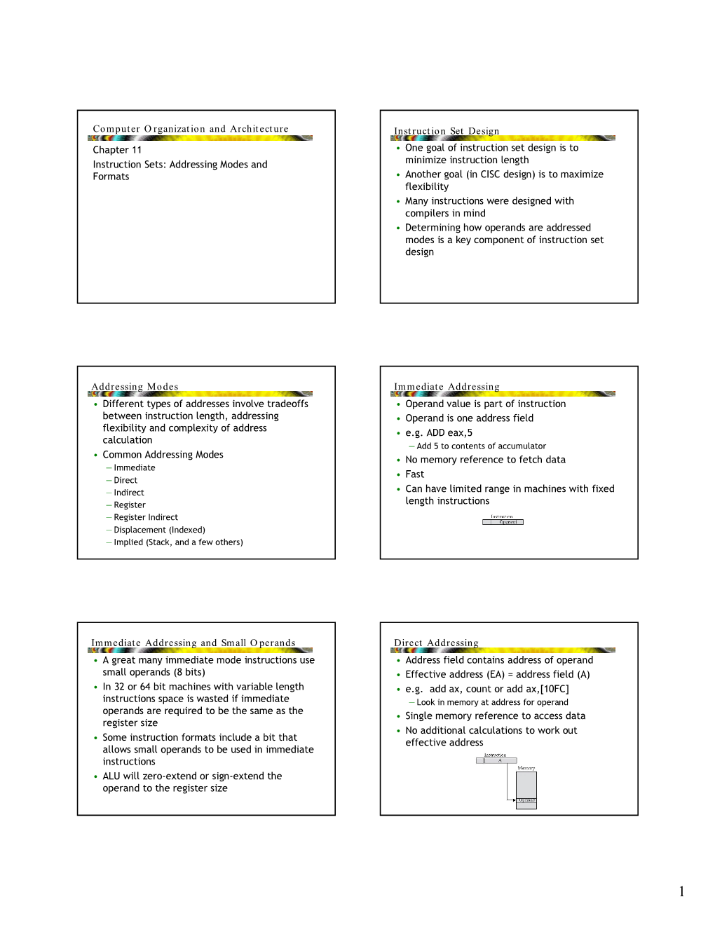 Chapter 11 Instruction Sets: Addressing Modes and Formats Computer Organization and Architecture Instruction Set Design •