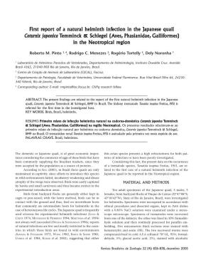 First Report of a Natur Eport of a Natur Eport of a Natural Helminth