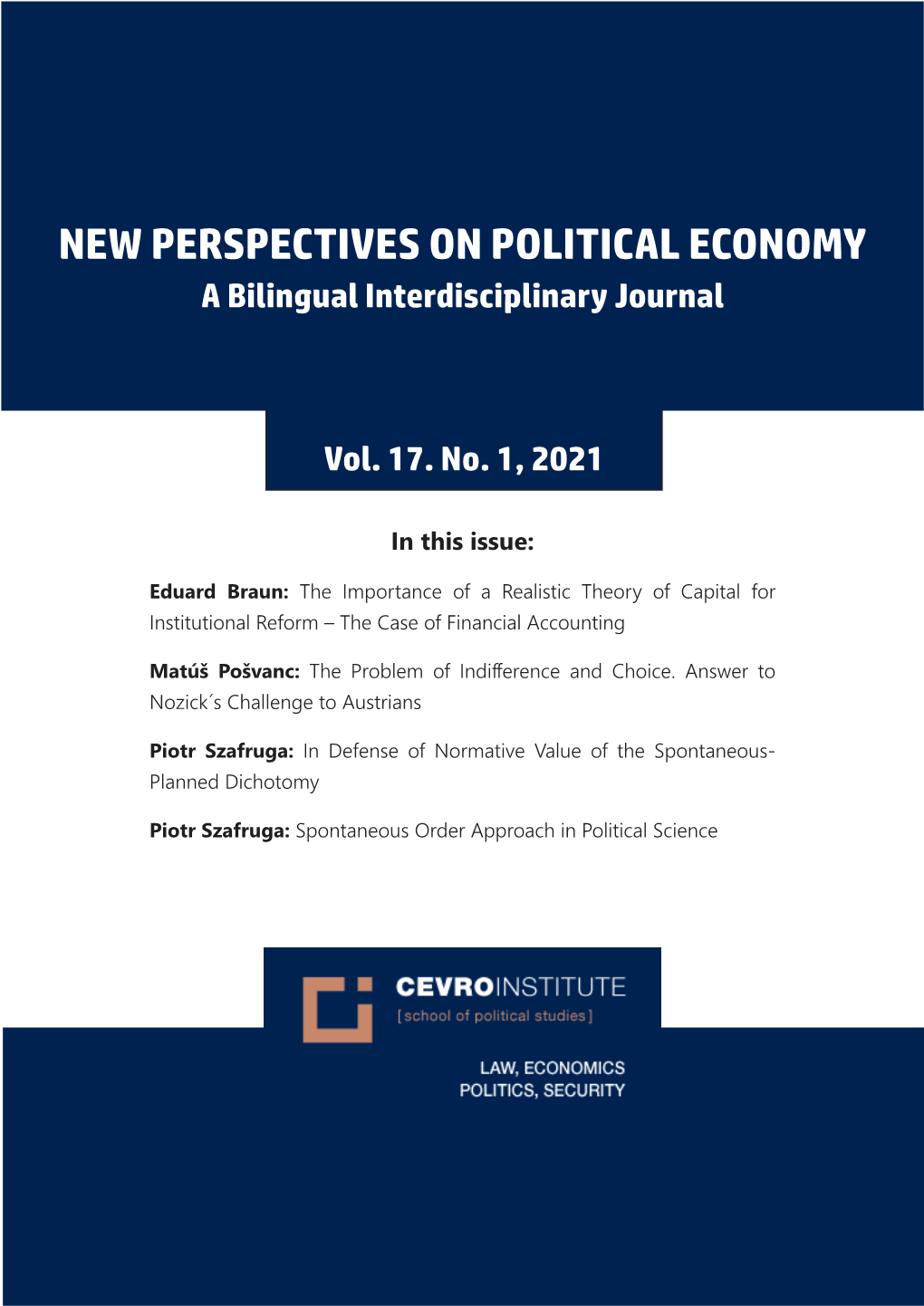 NEW PERSPECTIVES on POLITICAL ECONOMY a Bilingual Interdisciplinary Journal