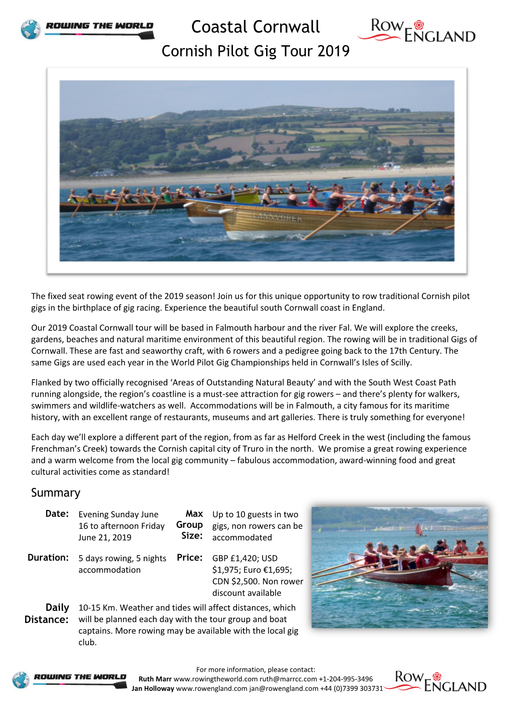 Coastal Cornwall Cornish Pilot Gig Tour 2019