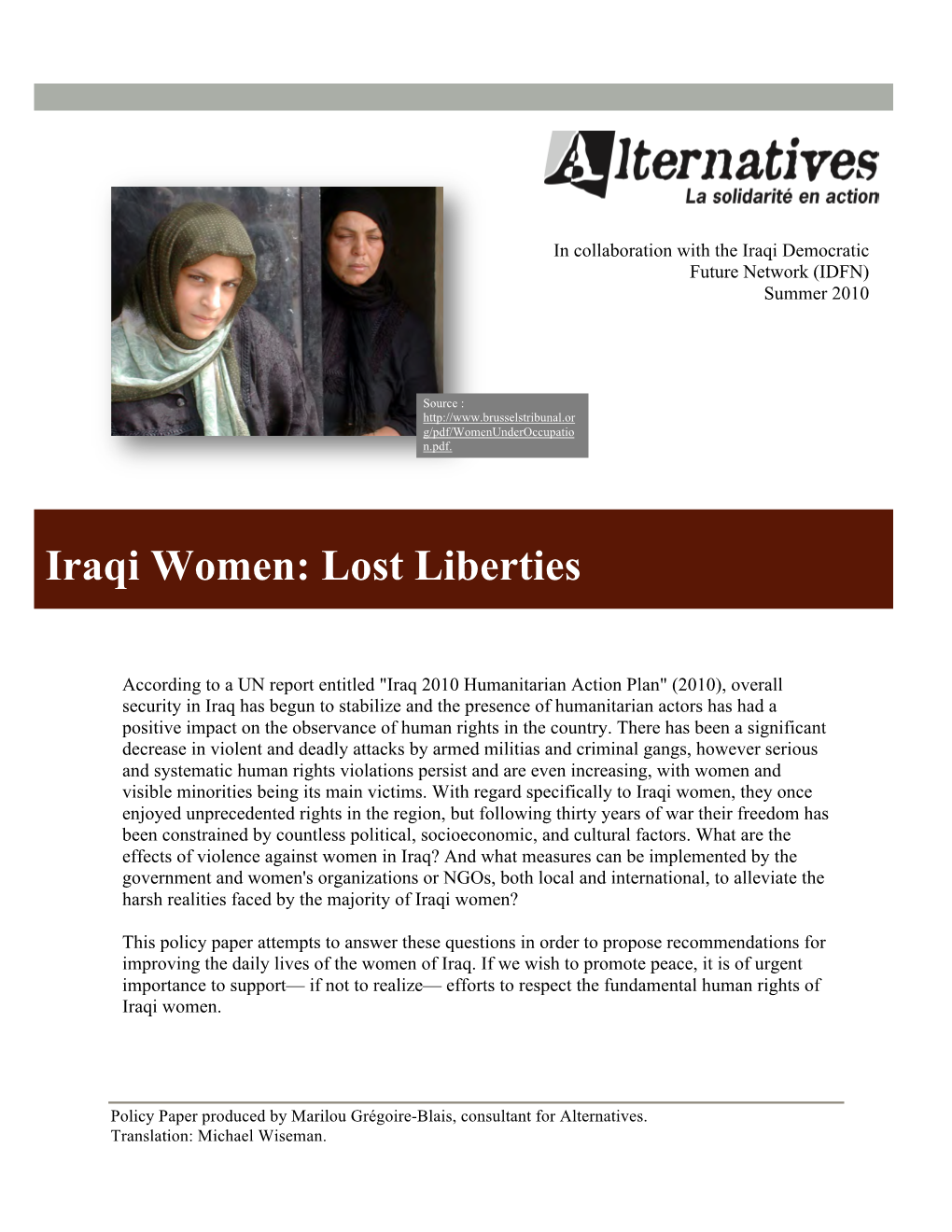 Iraqi Women: Lost Liberties