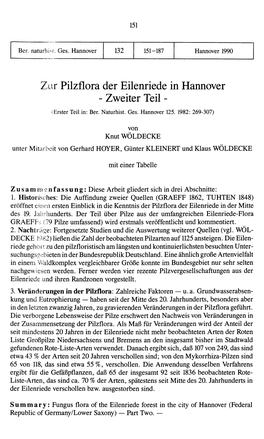 Zur Pilzflora Der Eilenriede in Hannover - Zweiter Teil
