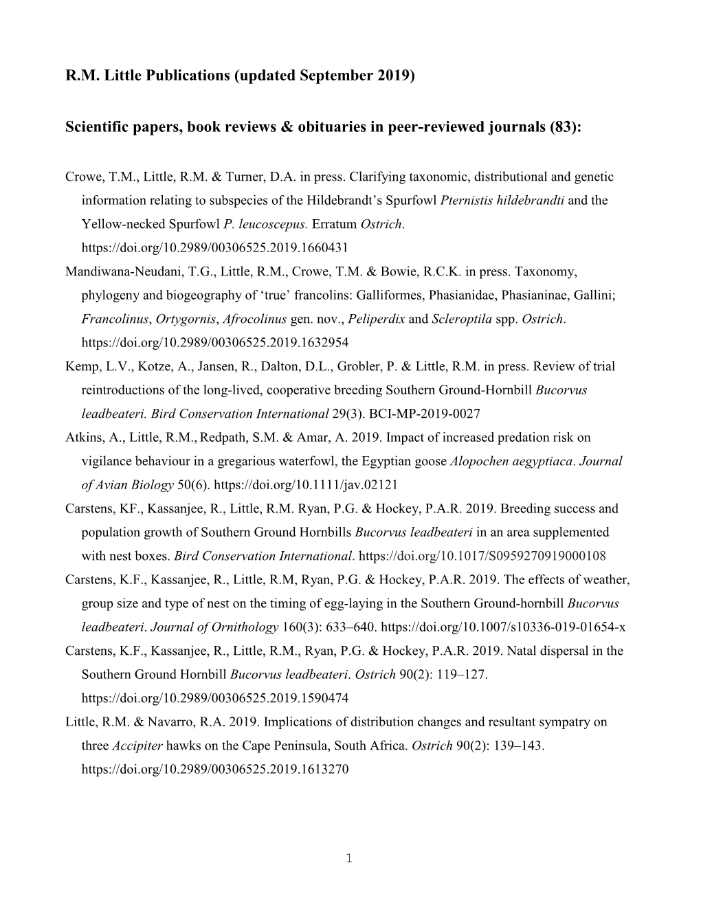 R.M. Little Publications (Updated September 2019) Scientific Papers