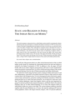 State and Religion in India: the Indian Secular Model1