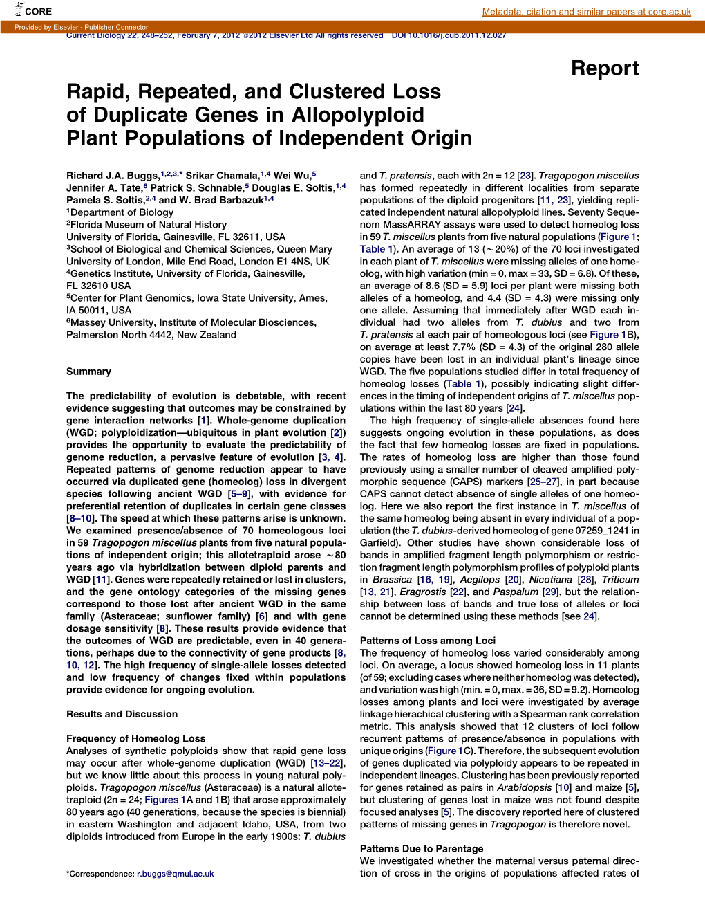 Rapid, Repeated, and Clustered Loss of Duplicate Genes in Allopolyploid Plant Populations of Independent Origin