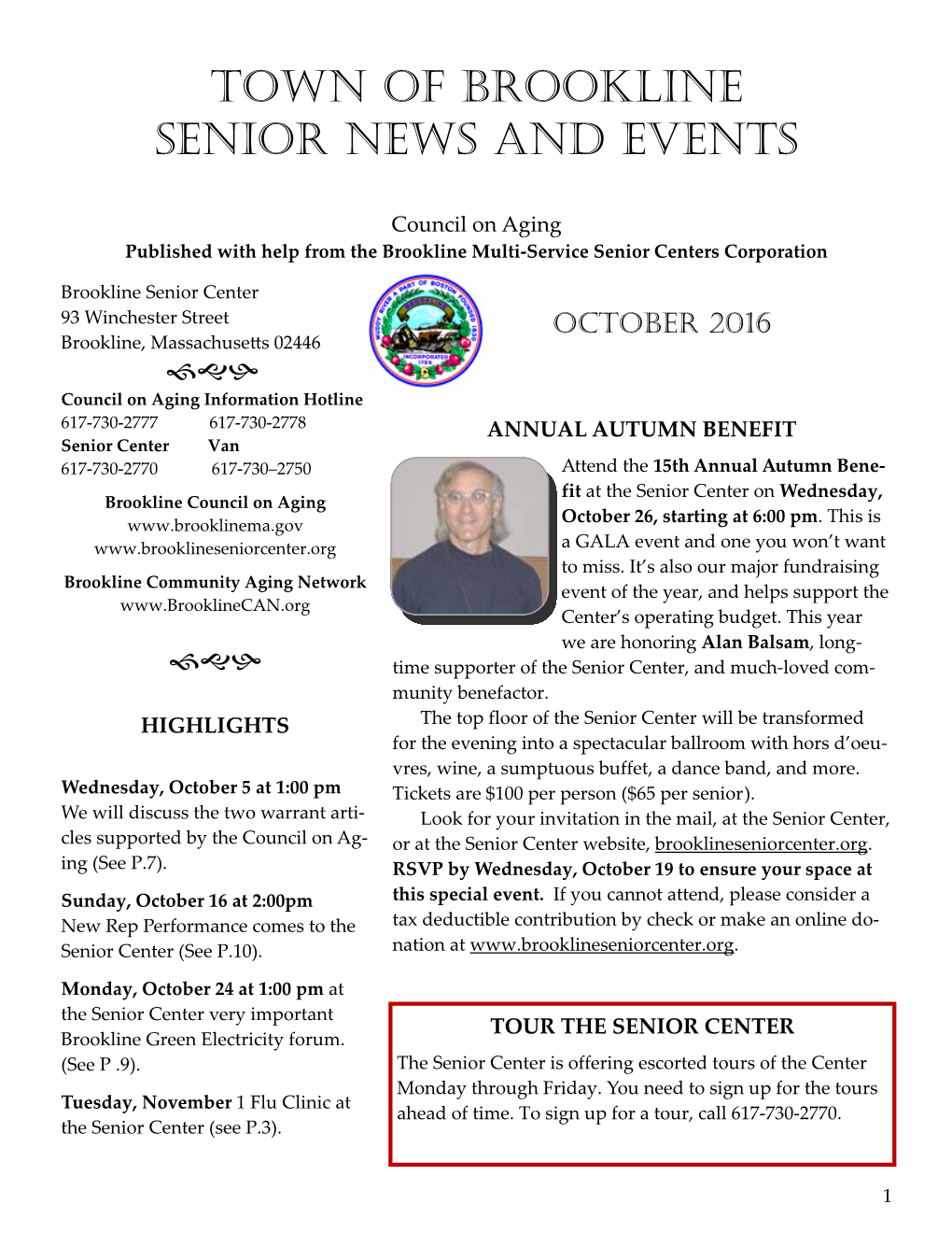 Council on Aging Newsletter October 2016