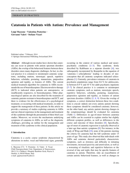 Catatonia in Patients with Autism: Prevalence and Management