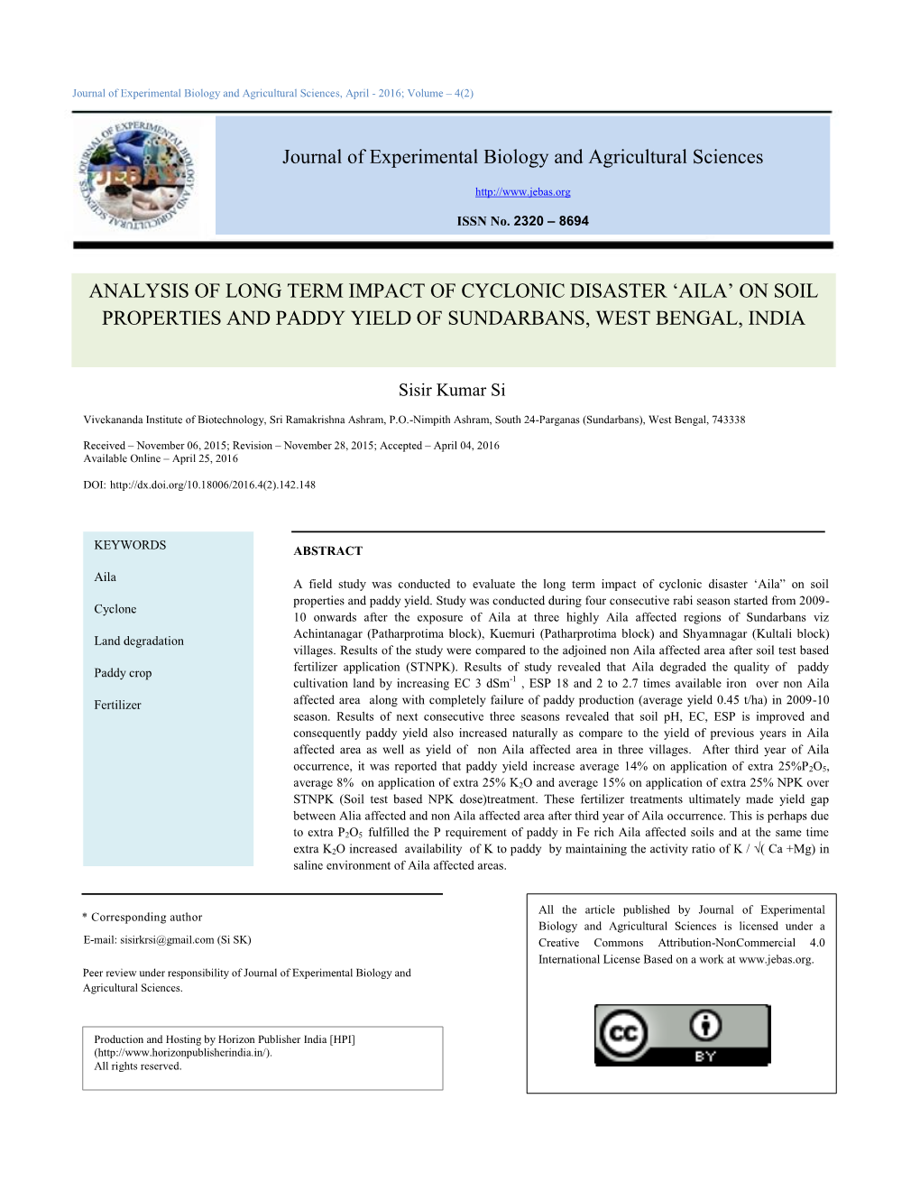 On Soil Properties and Paddy Yield of Sundarbans, West Bengal, India