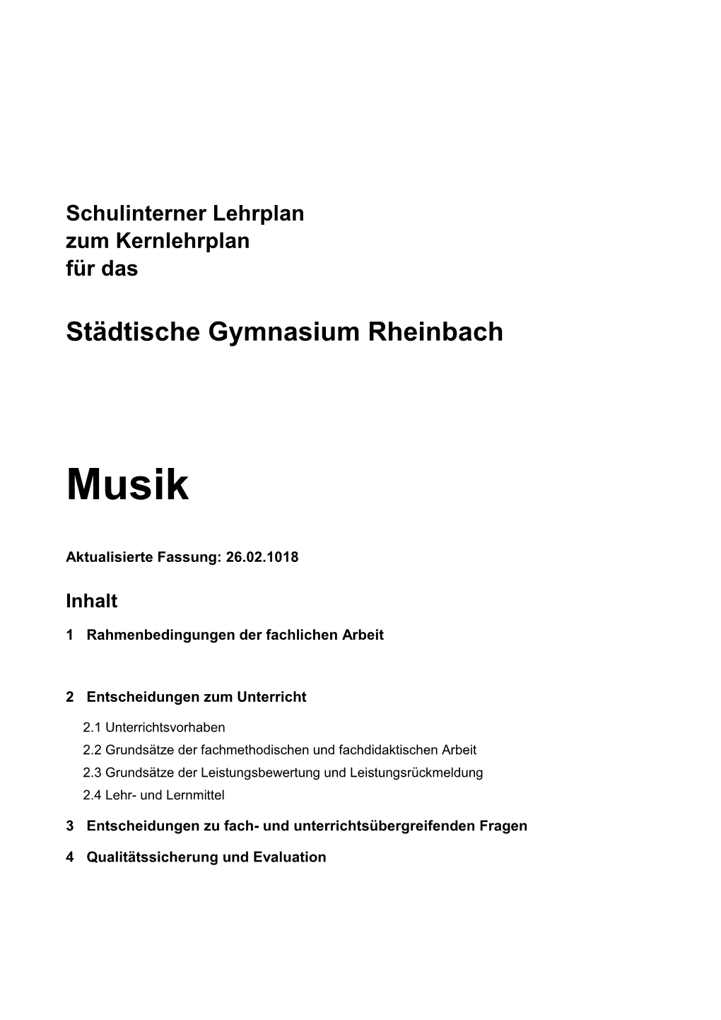 Schulinternes Curriculum Musik