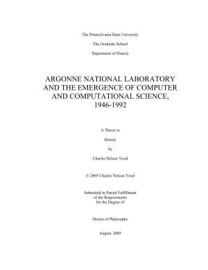 Argonne National Laboratory and the Emergence of Computer and Computational Science, 1946-1992