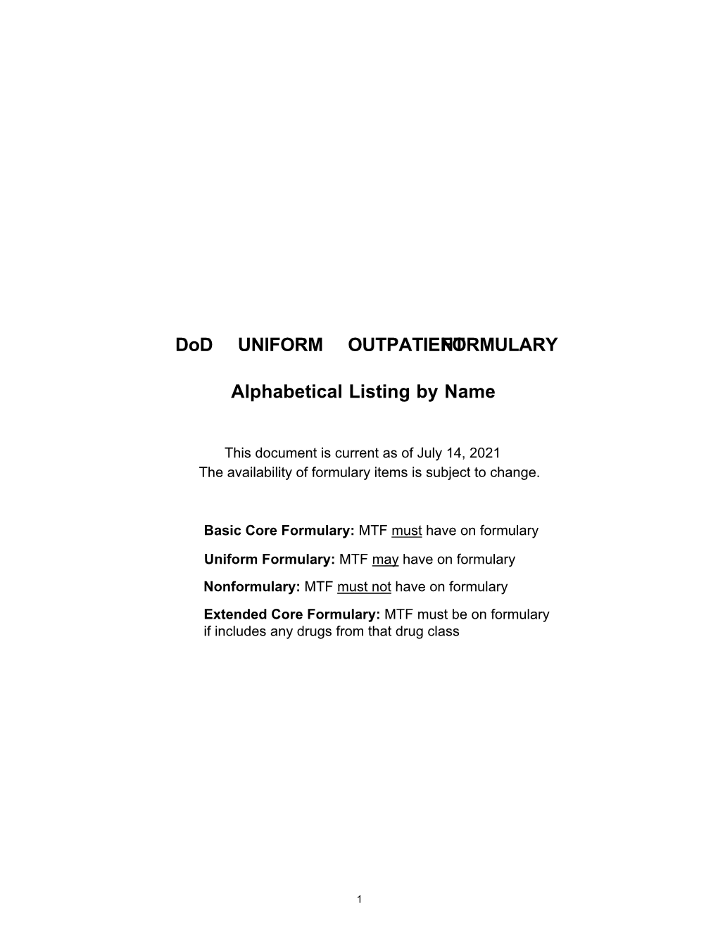 Alphabetical Listing by Name Dod UNIFORM OUTPATIENT