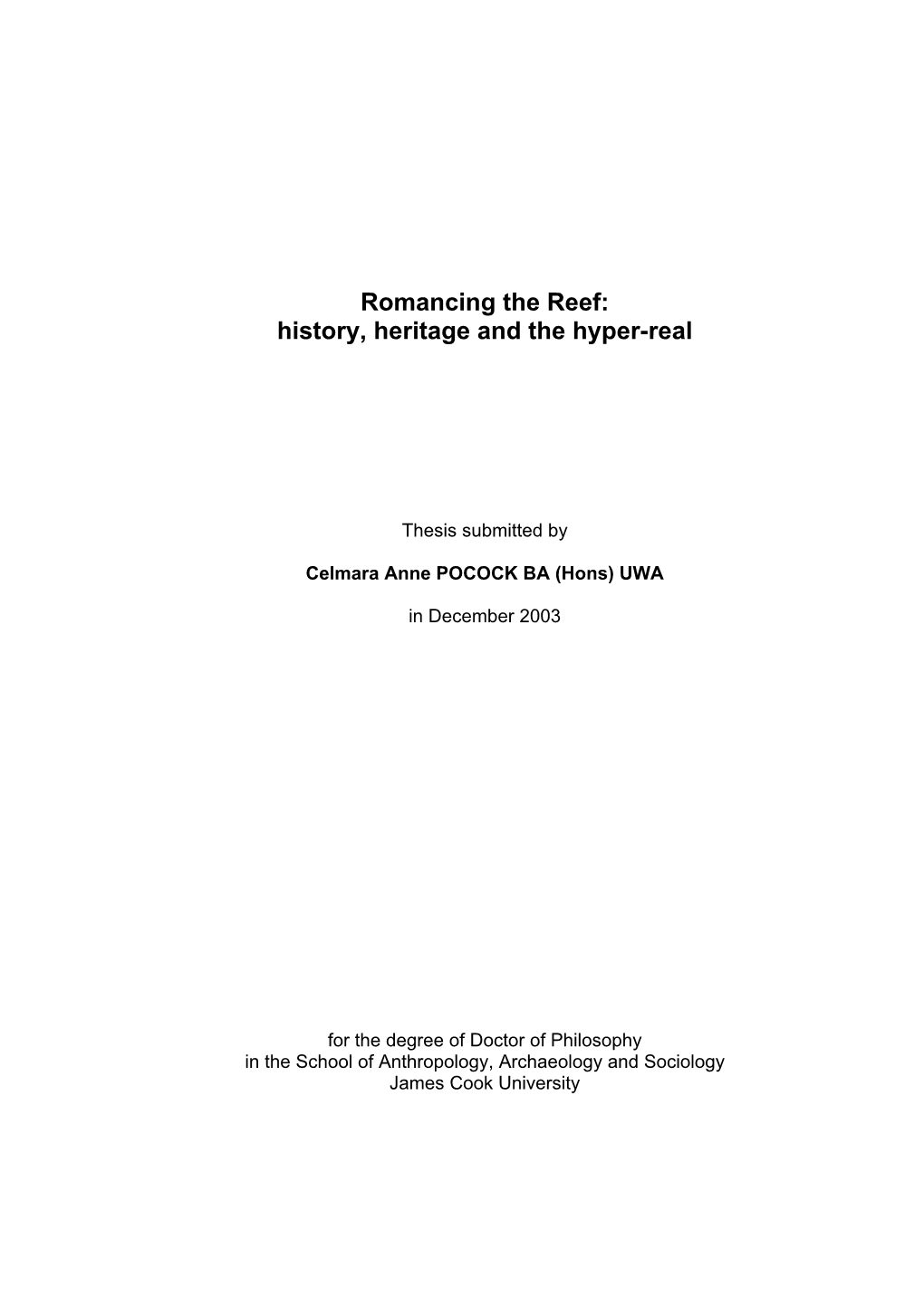 Romancing the Reef: History, Heritage and the Hyper-Real