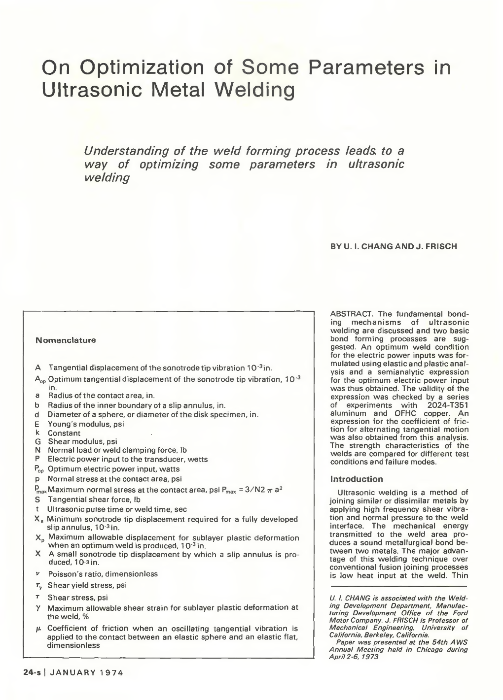 On Optimization of Some Parameters in Ultrasonic Metal Welding