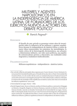 Militares Y Agentes Napoleónicos En La Independencia De América Latina: De Forjadores De Los Ejércitos Nuevos a Actores Del Debate Político1