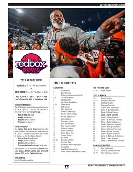 2019 REDBOX BOWL TABLE of CONTENTS ILLINOIS (6-6, 4-5 / 4Th Big Ten West) Vs