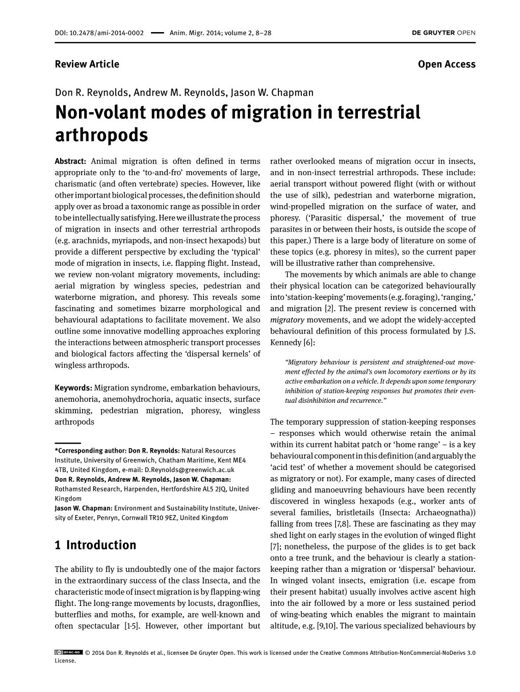 Non-Volant Modes of Migration in Terrestrial Arthropods