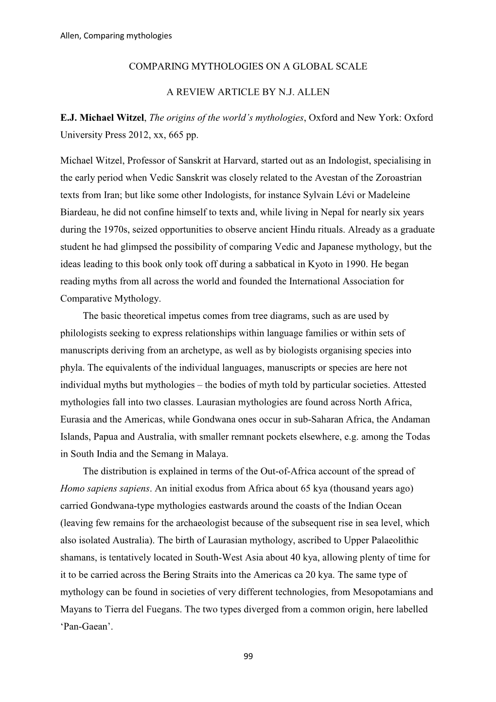 Comparing Mythologies on a Global Scale: Review Article of E.J. Michael