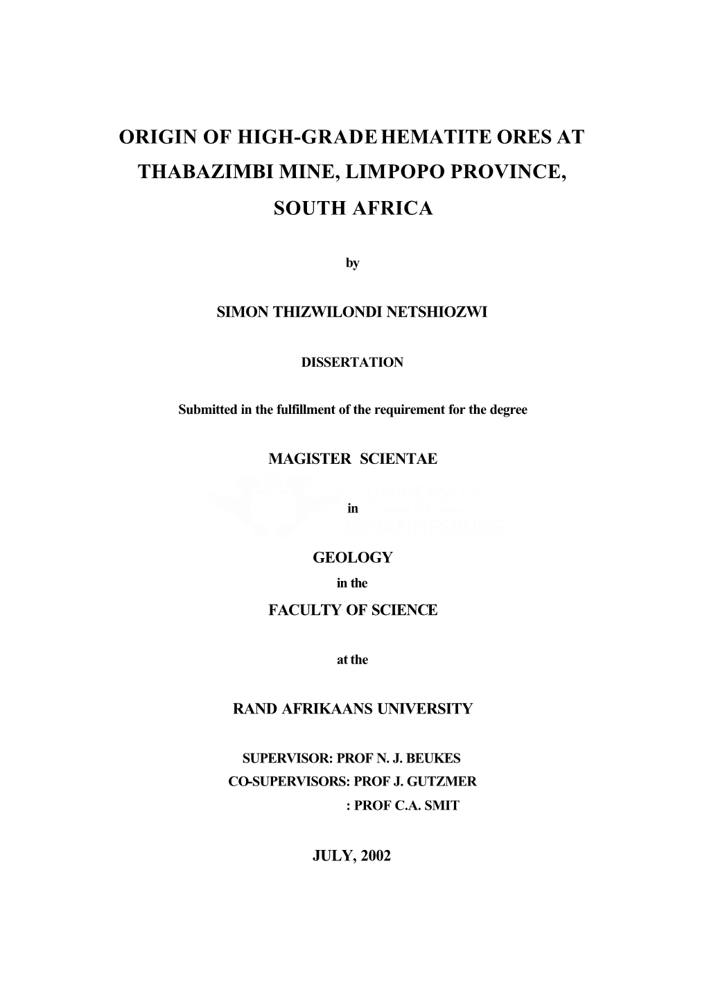 Origin of High-Grade Hematite Ores at Thabazimbi Mine, Limpopo Province, South Africa