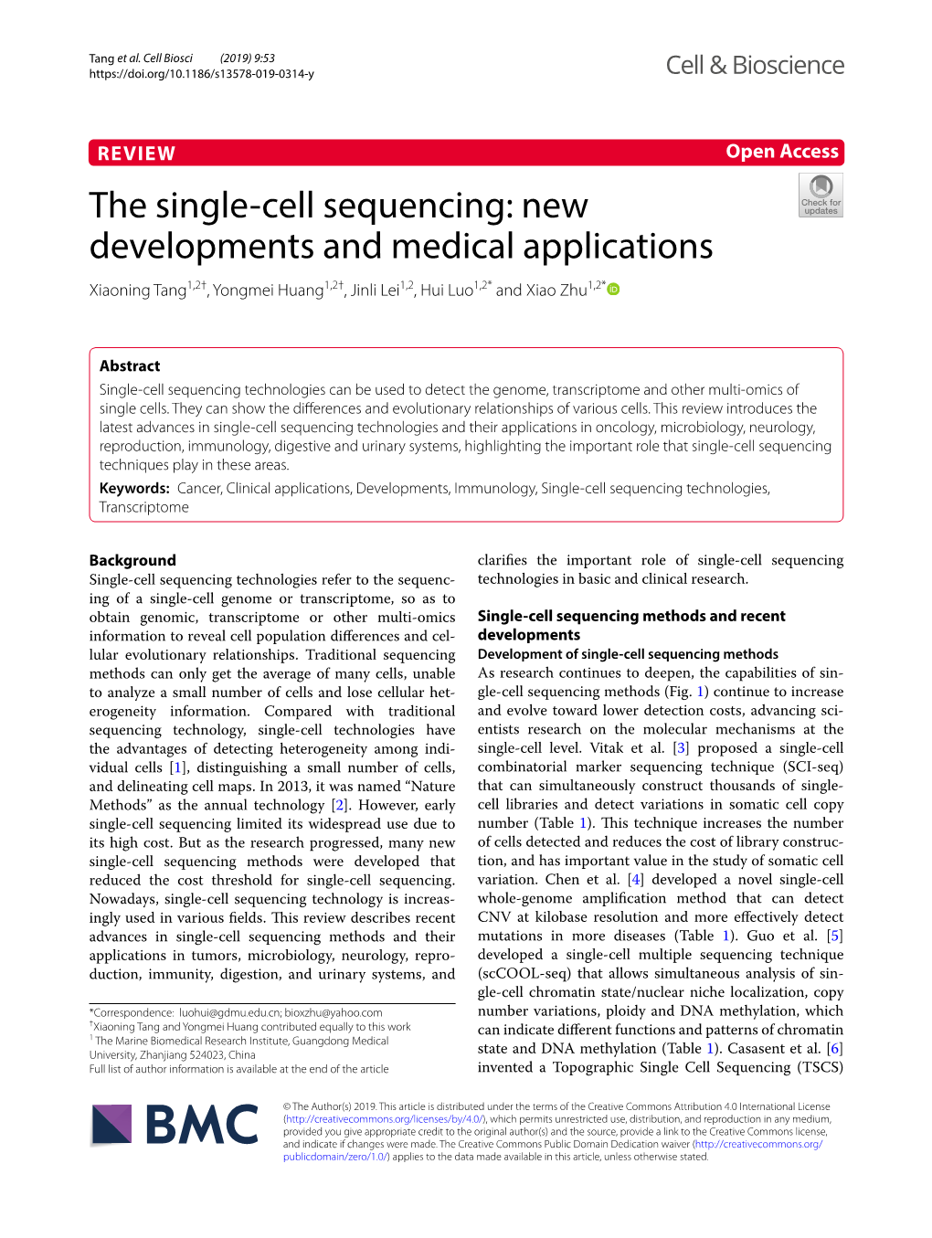 The Single-Cell Sequencing: New Developments and Medical