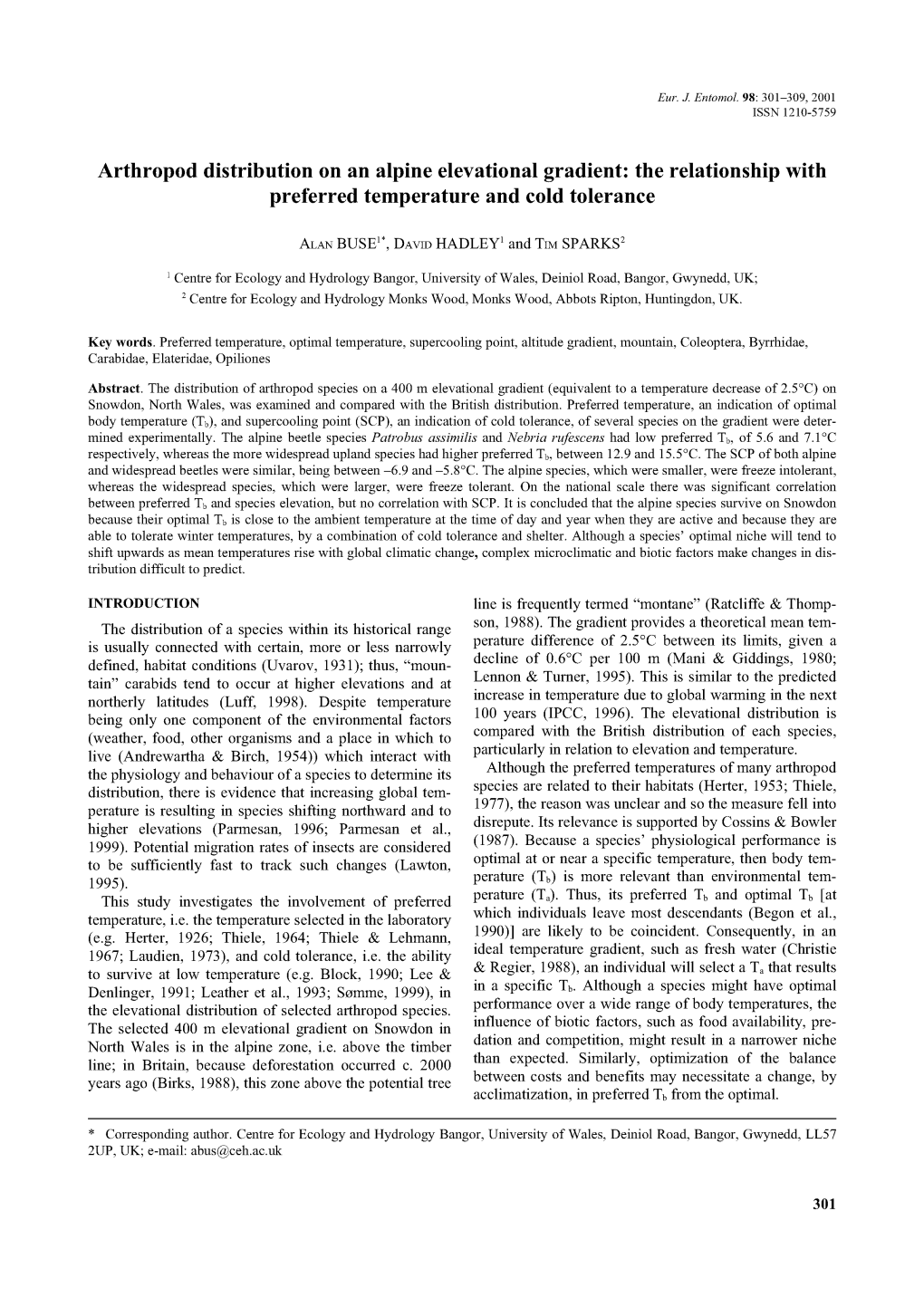 The Relationship with Preferred Temperature and Cold Tolerance