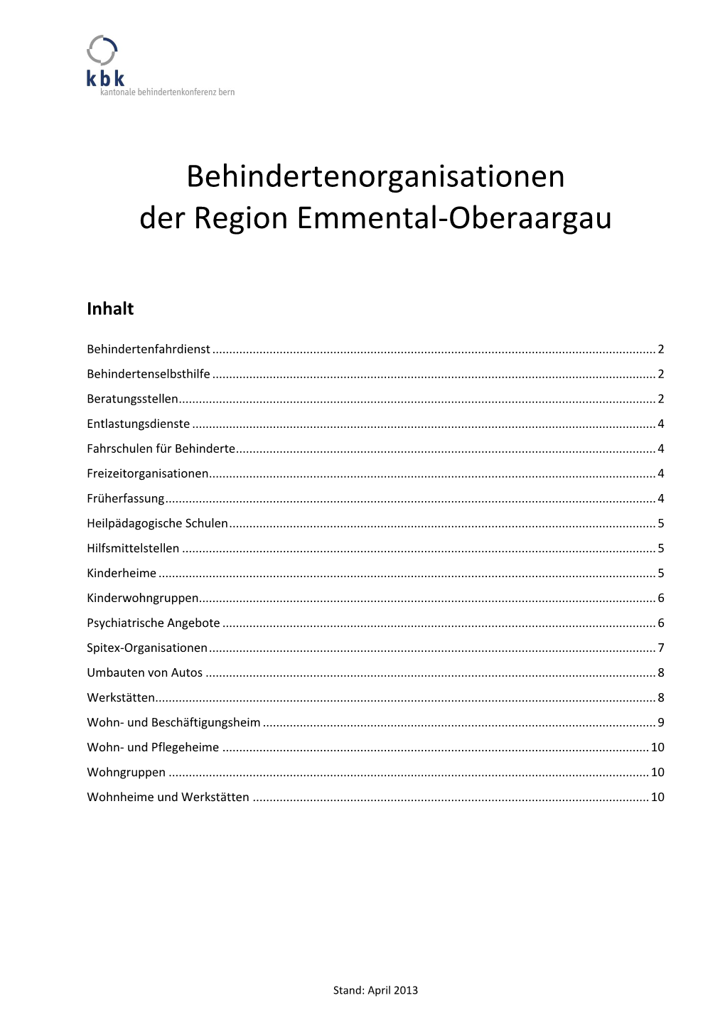 Behindertenorganisationen Der Region Emmental-Oberaargau