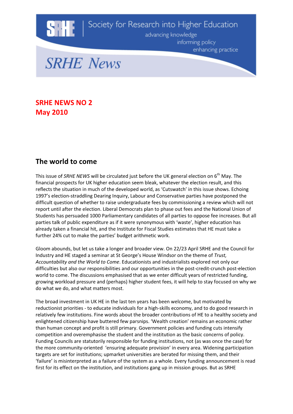 SRHE Newsletter