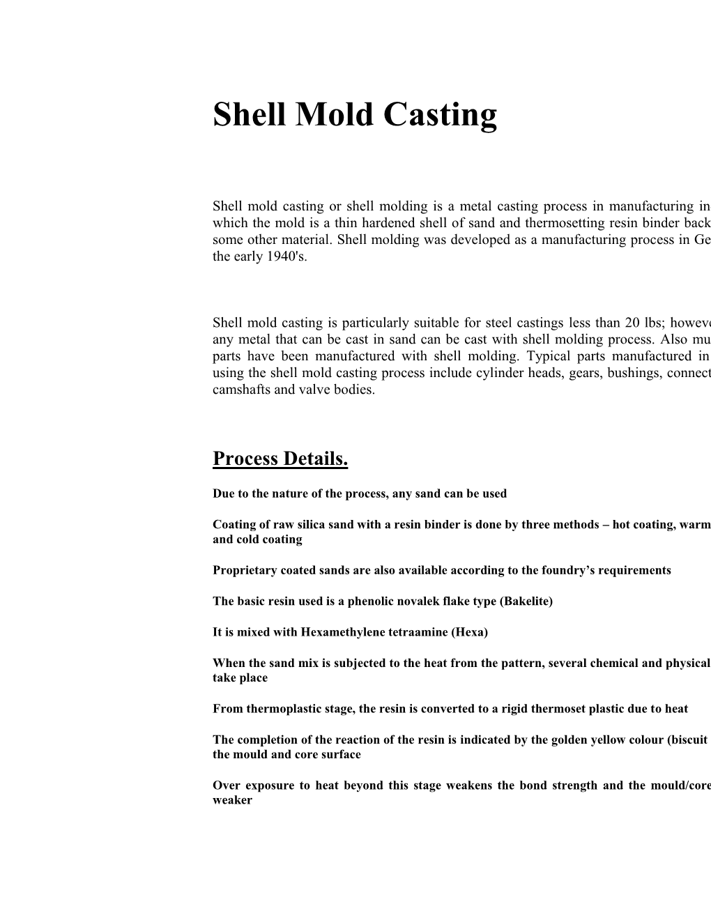 Shell Mold Casting