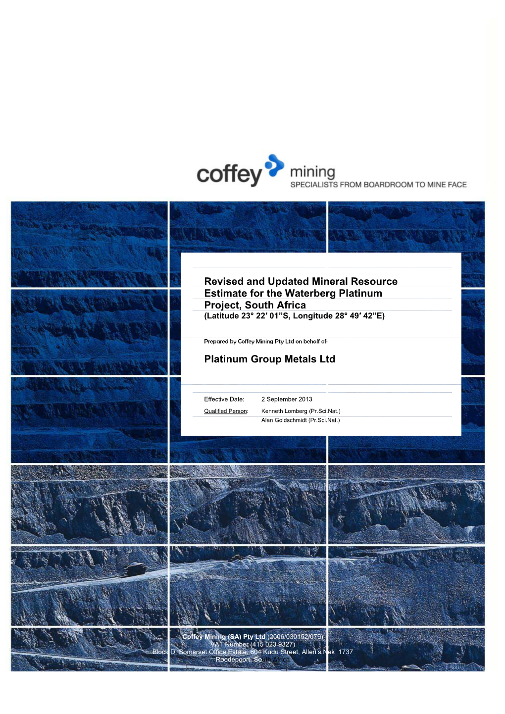 Revised and Updated Mineral Resource Estimate for the Waterberg Platinum Project, South Africa (Latitude 23° 22′ 01”S, Longitude 28° 49′ 42”E)