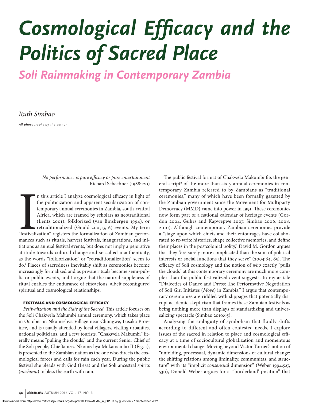 Cosmological Efficacy and the Politics of Sacred Place: Soli Rainmaking In