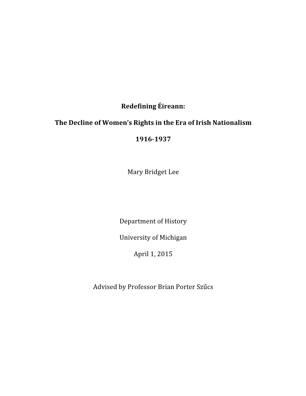 The Decline of Women's Rights in the Era of Irish Nation