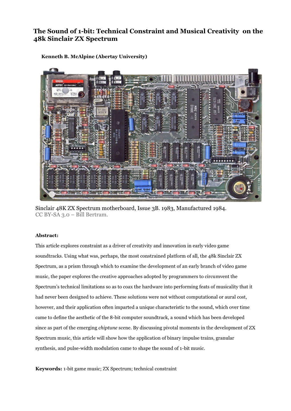 The Sound of 1-Bit: Technical Constraint and Musical Creativity on the 48K Sinclair ZX Spectrum