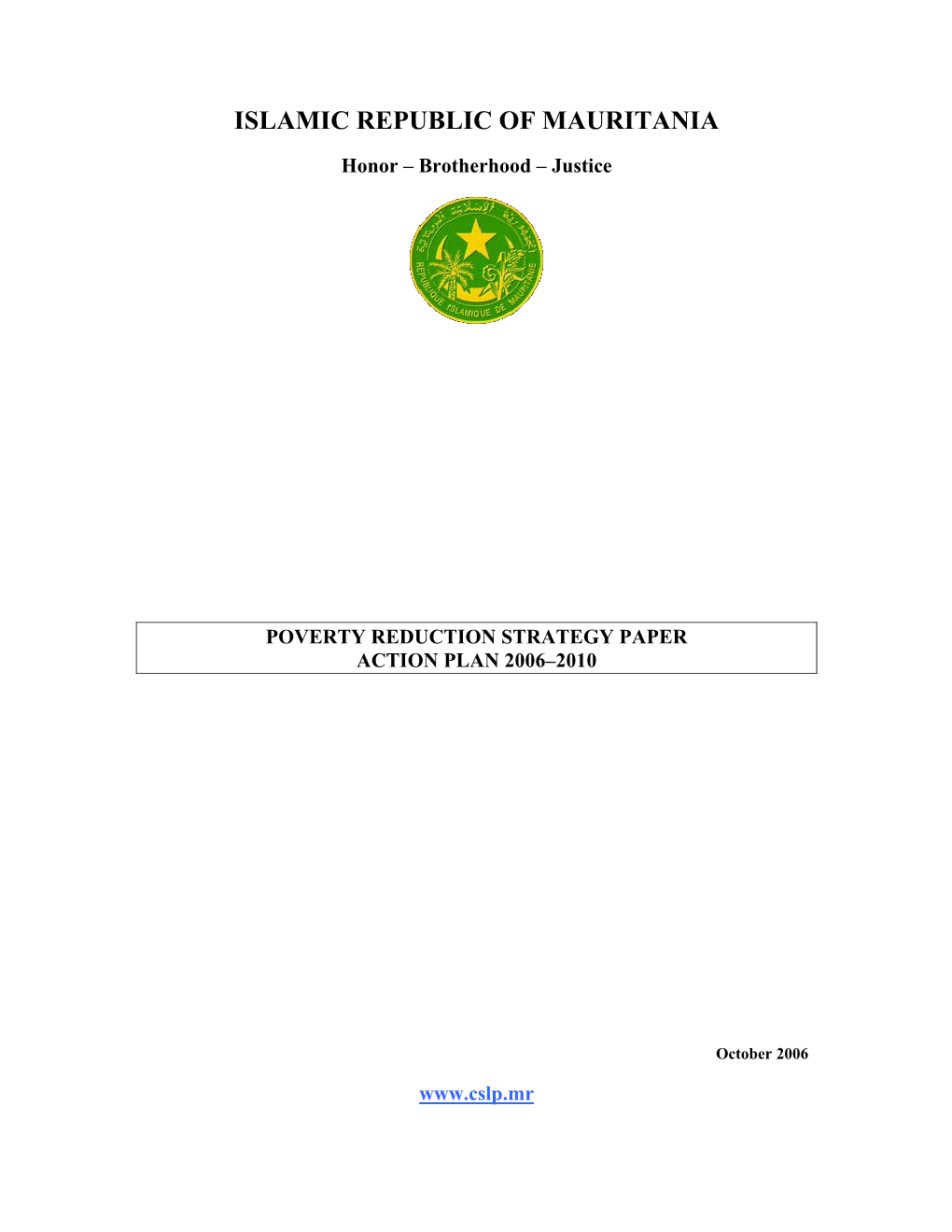 Islamic Republic of Mauritania: Poverty Reduction Strategy Paper