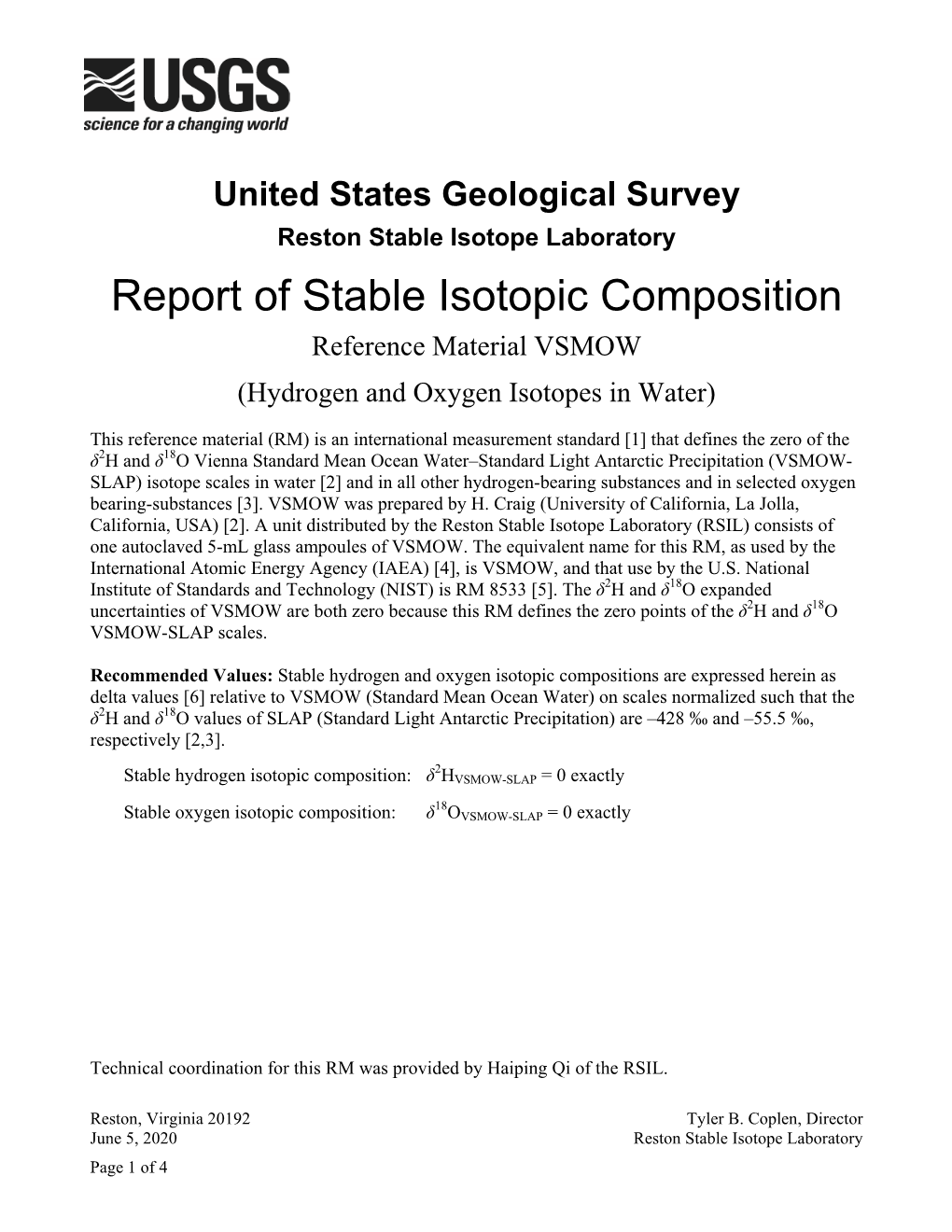 VSMOW (Hydrogen and Oxygen Isotopes in Water)